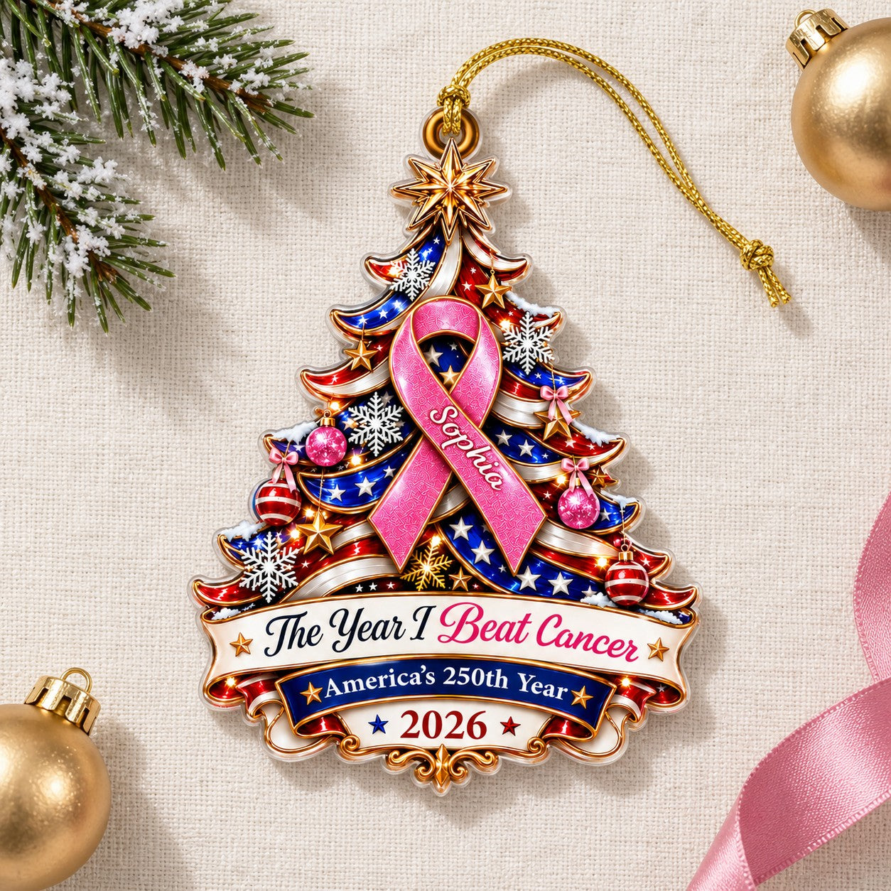 Personalized Breast Cancer Awareness 250th United States Ornament UKTD6100903