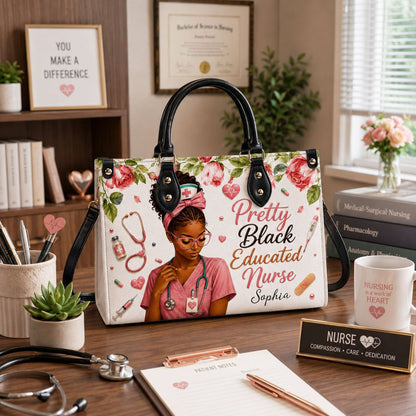 Personalized Black Nurse Woman Leather Handbag UKND6040605