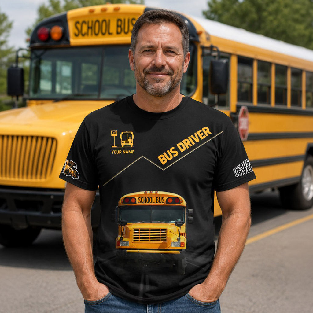Custom Bus Driver Shirts School Bus 3D Shirts Black & Yellow UKND6270610