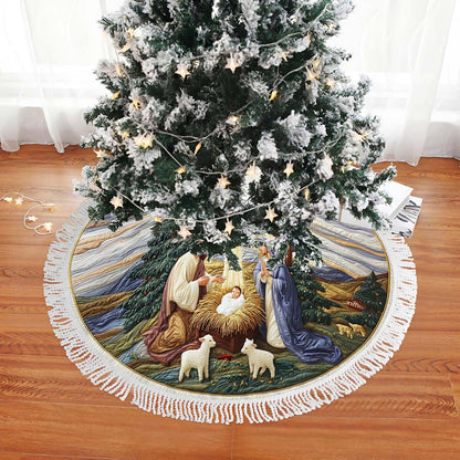 Nativity Christmas Tree Skirt, Festive Holiday Decoration QFHM5091005