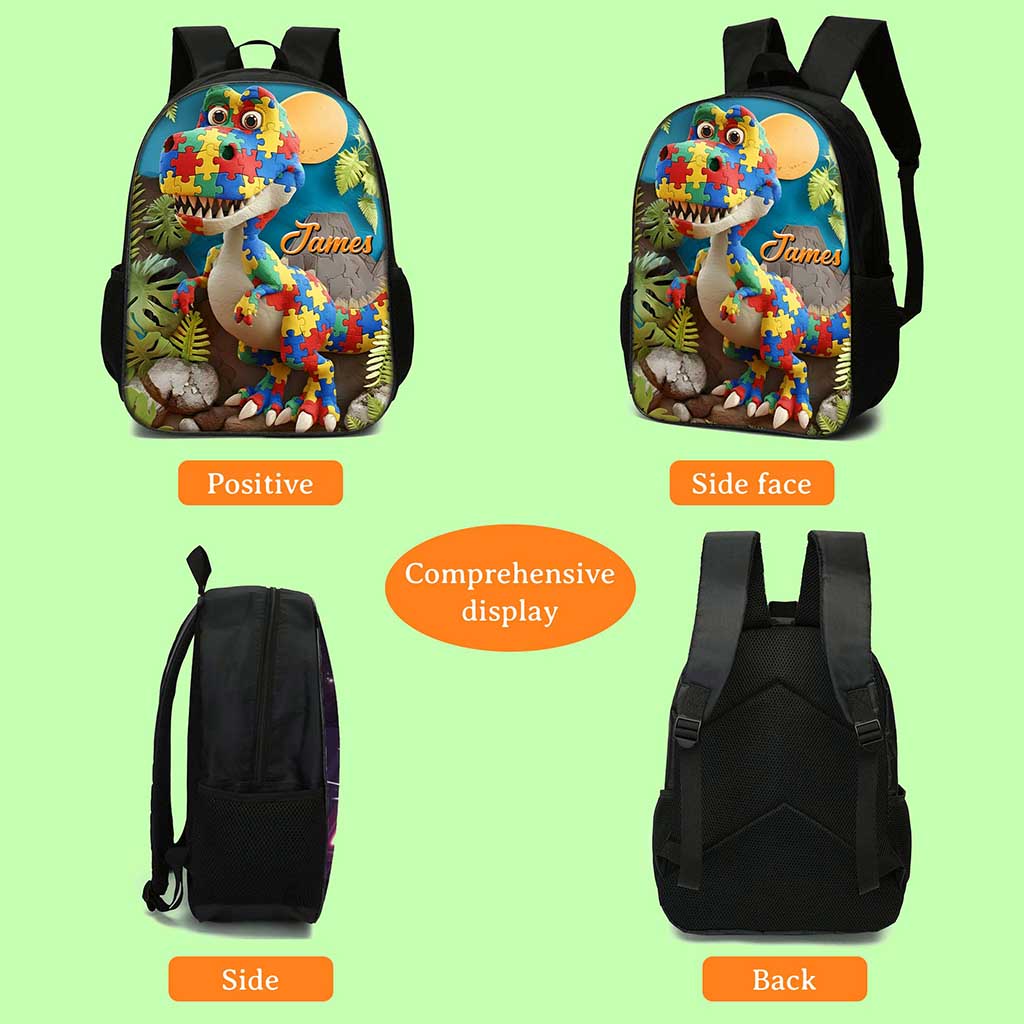 Custom Autism Dinosaur Backpack Set THND6100204