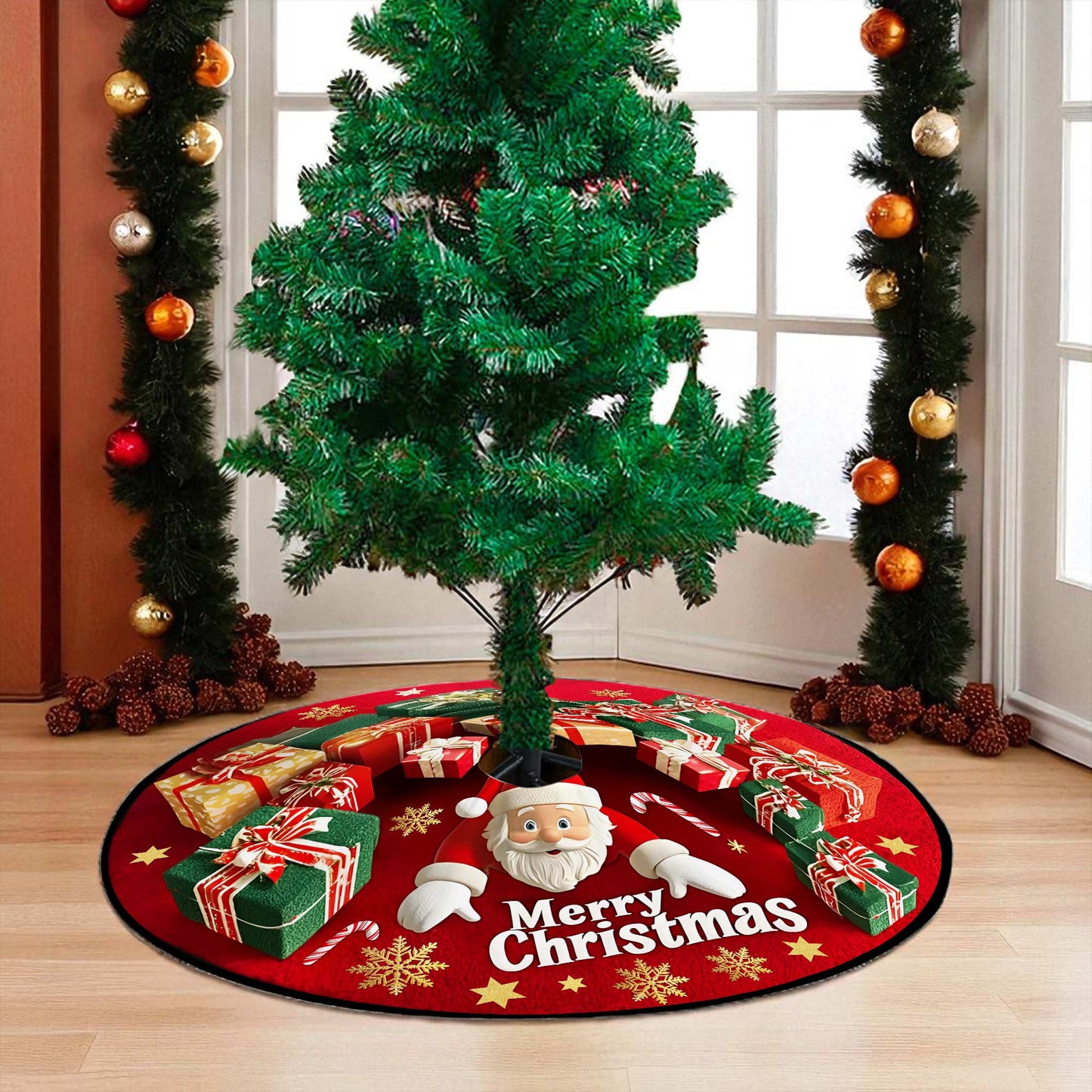 Personalized Christmas Tree Skirt, Custom Family Name Christmas Tree Skirt UKPY5171002