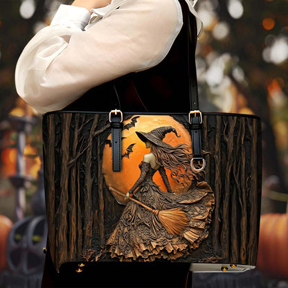 Halloween Witch Leather Tote Bag QFTD4060903