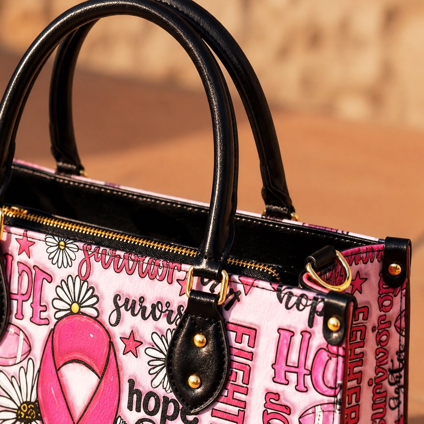 Breast Cancer Awareness Leather Handbag With Handle QFNT4200602