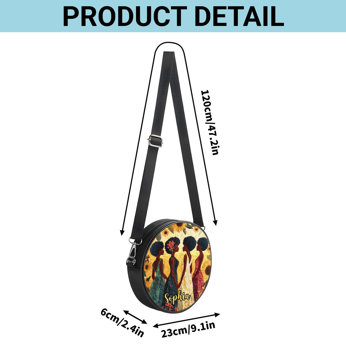 Custom Name Afro Girl PU Leather Round Crossbody Bags THUU6050301