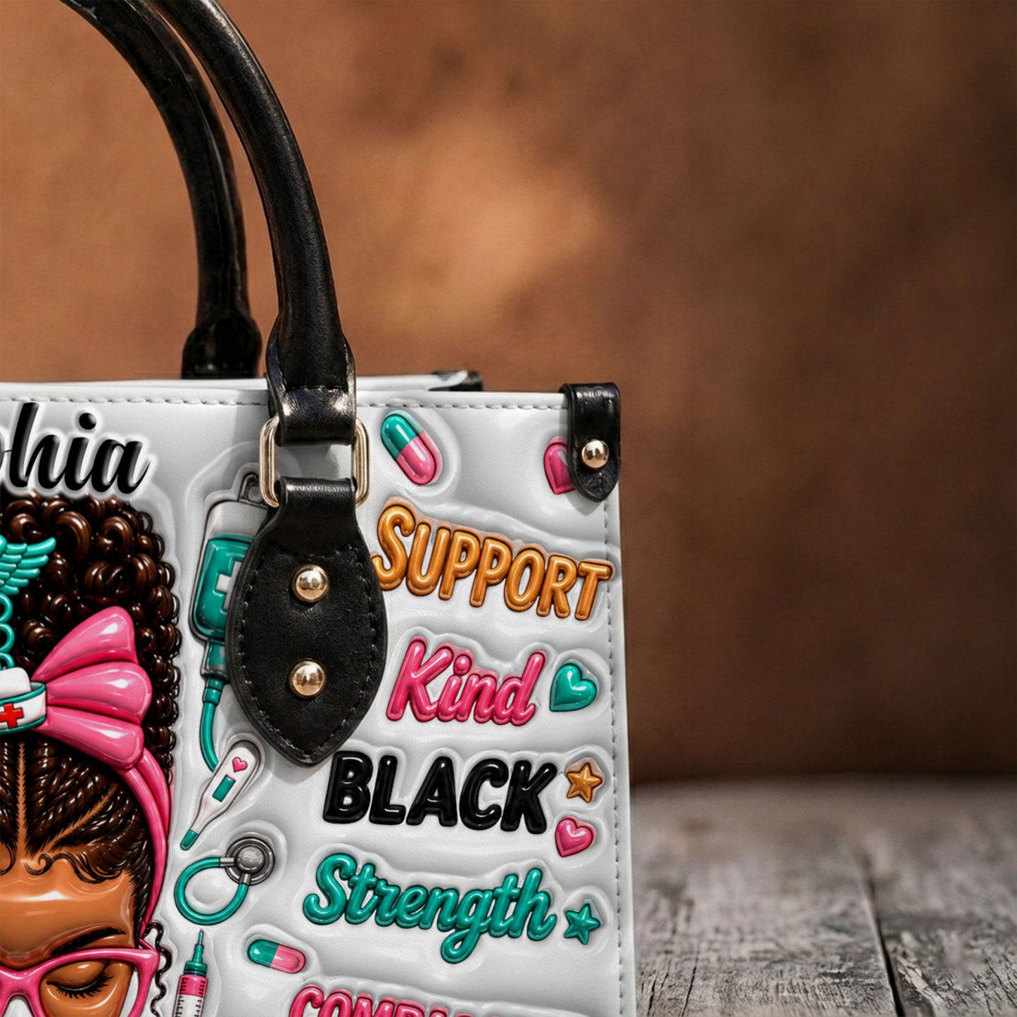 Personalized Black Nurse Woman Leather Handbag UKND6050603