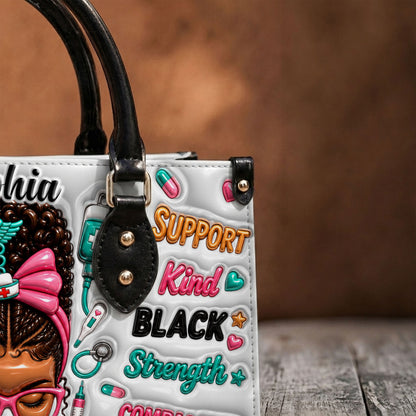 Personalized Black Nurse Woman Leather Handbag UKND6050603