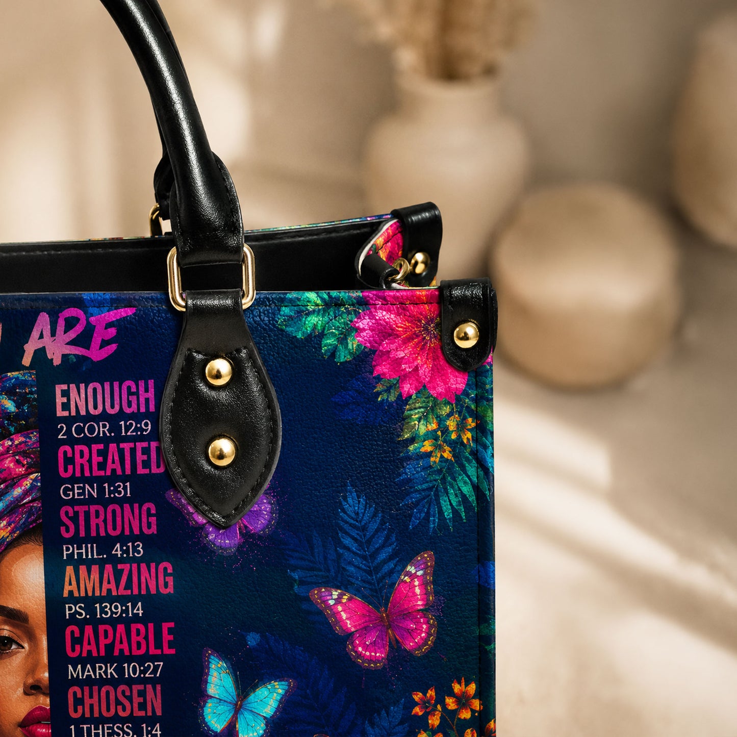 Personalized Black Women Leather PU Leather Handbag, Afro Girl Gifts UKND6220502