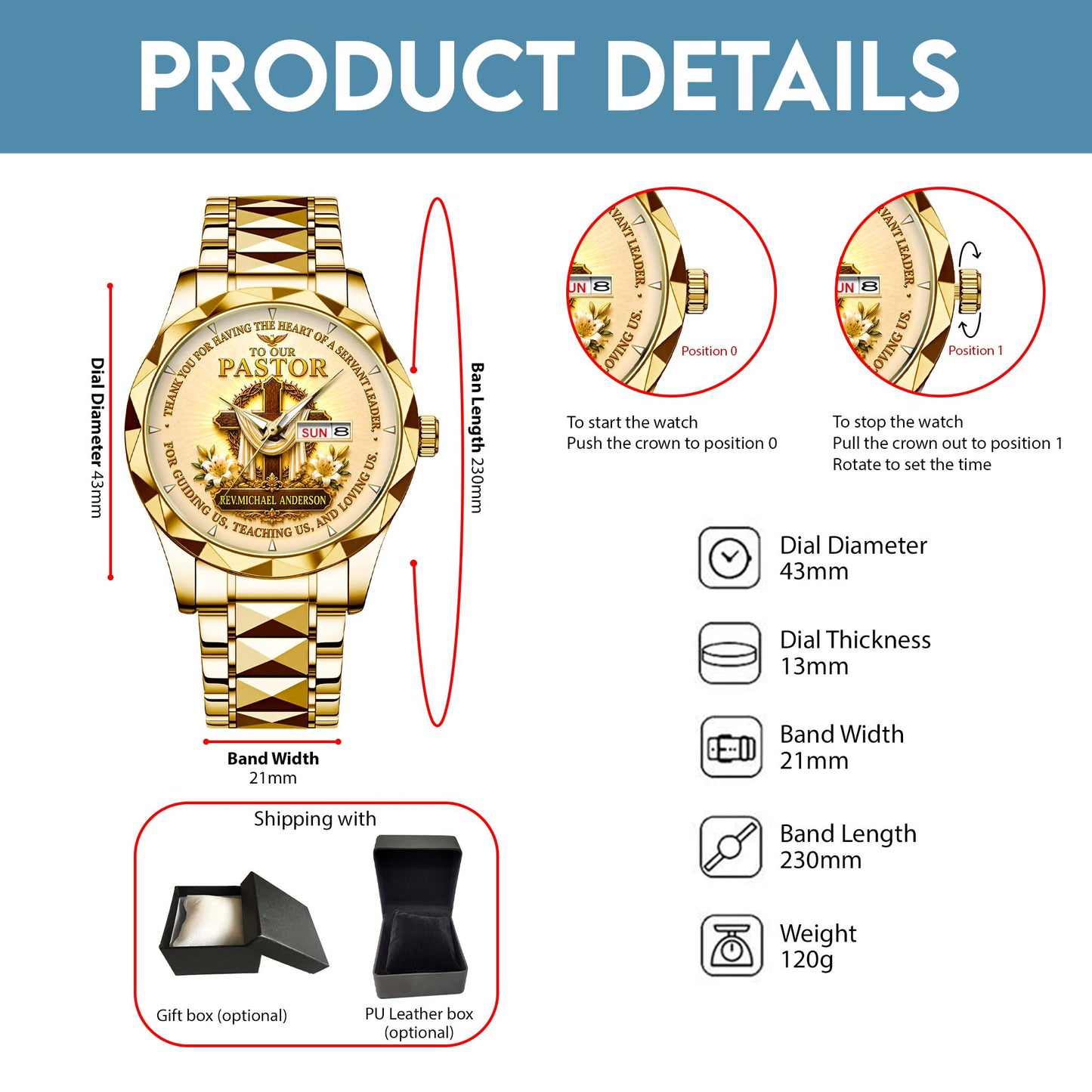 Personalized Pastor Watch Gift for Men, Christian Cross Watch, Appreciation Gift for Pastor QFHA6300702