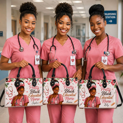 Personalized Black Nurse Woman Leather Handbag UKND6040605