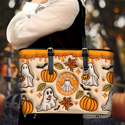 Spooky Vibe Print 3D Inflated Leather Tote Bag, Halloween Gift QFTO4310703