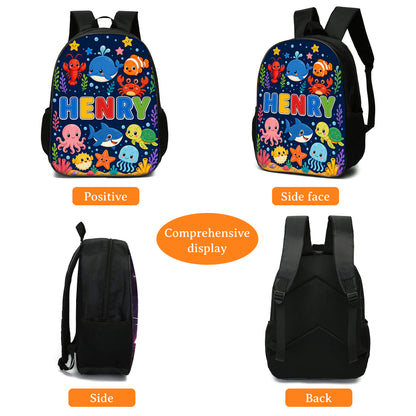 Custom Name Back To School Sea Animals Backpack for Kids PMND6300603