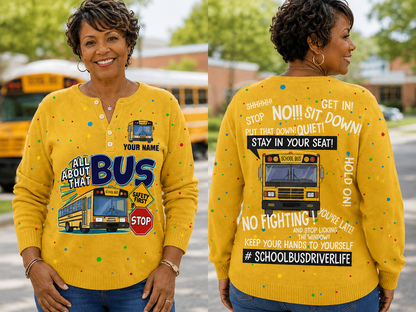 Personalized School Bus Driver Buttoned Cardigan Sweater QFTD5111004 coppy