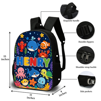 Custom Name Back To School Sea Animals Backpack for Kids PMND6300603