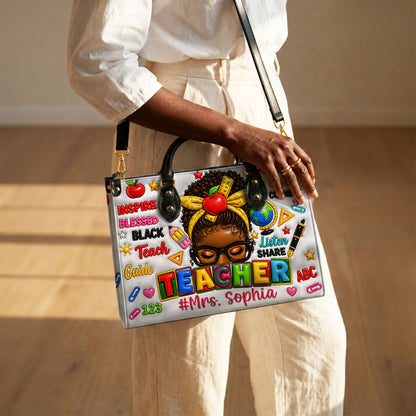 Personalized Teacher Black Women Leather Handbag UKND6080603