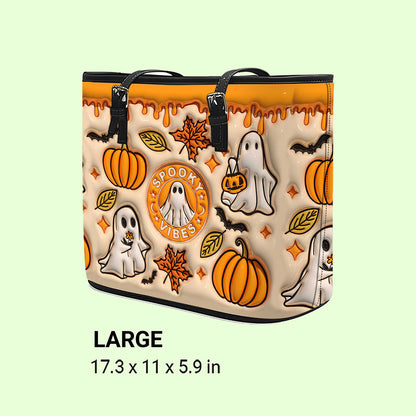Spooky Vibe Print 3D Inflated Leather Tote Bag, Halloween Gift QFTO4310703