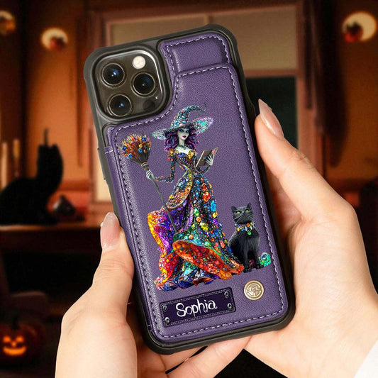 Personalized Witchy & Black Cat Leather Flip Wallet Phone Case QFHM5200802