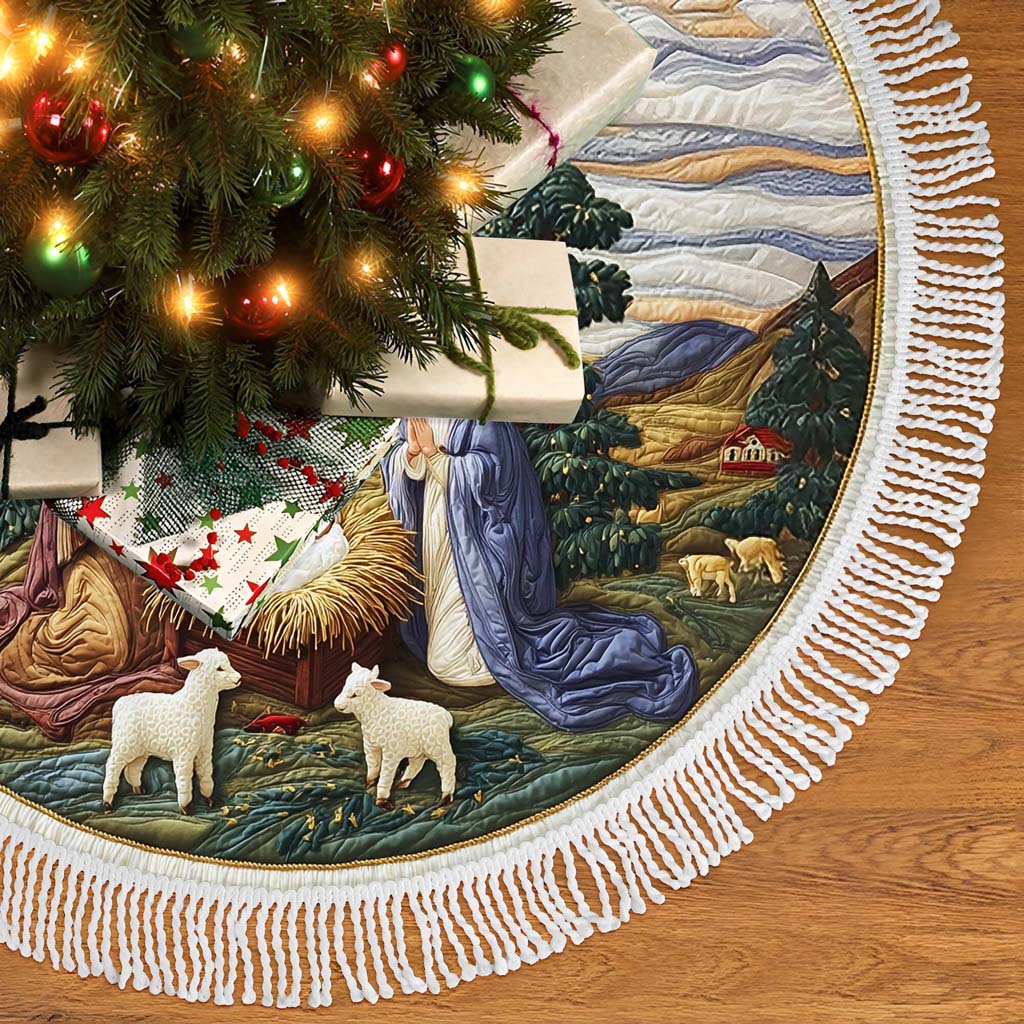 Nativity Christmas Tree Skirt, Festive Holiday Decoration QFHM5091005