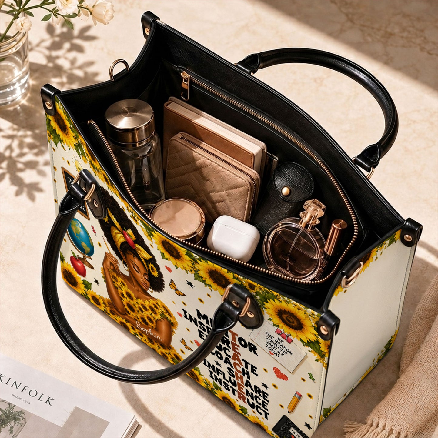 Personalized Black Teacher Woman Leather Handbag UKND6030603