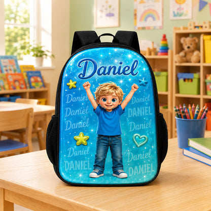 Personalized Kids Backpack with Custom Photo & Name, Back to School Backpack for Boys Girls, Custom Portrait School Bag QFHA6130802