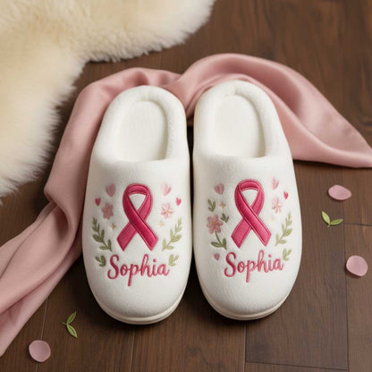 Personalized 3D Printed Effect Breast Cancer Cotton Slippers QFTD5141005