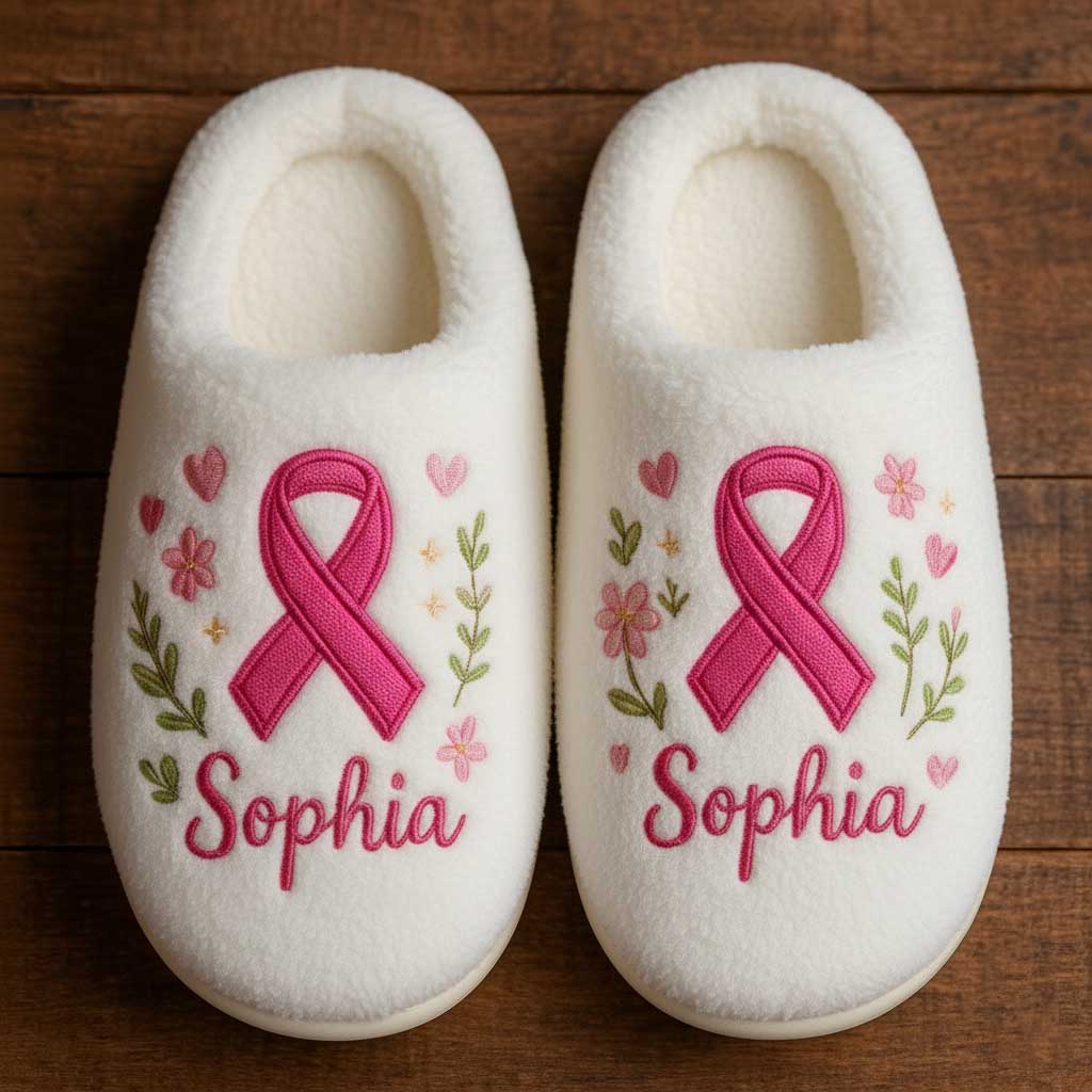 Personalized 3D Printed Effect Breast Cancer Cotton Slippers QFTD5141005