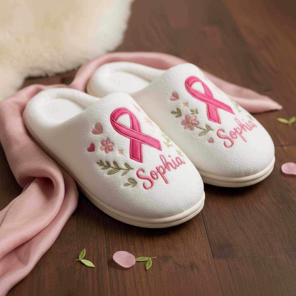 Personalized 3D Printed Effect Breast Cancer Cotton Slippers QFTD5141005