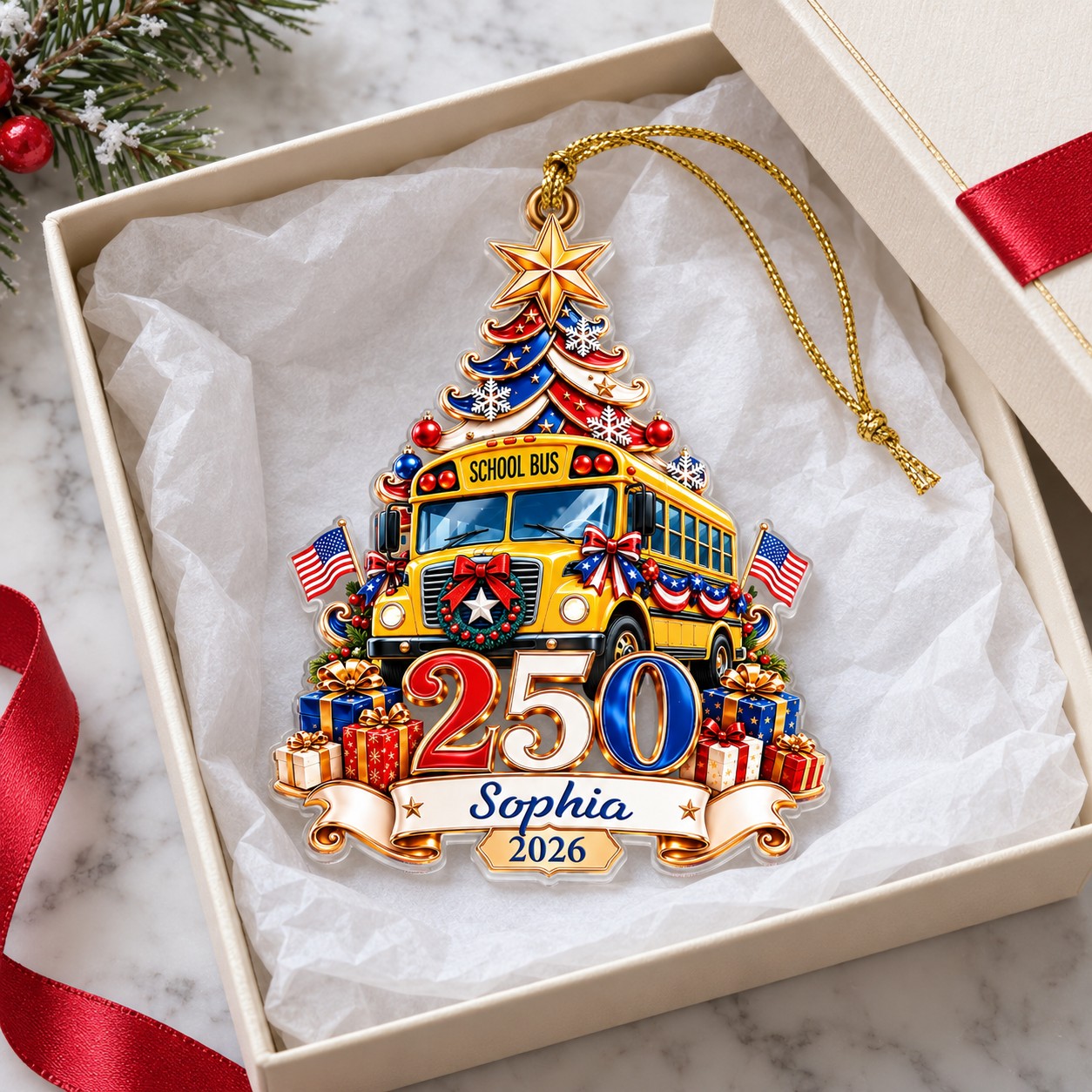 Personalized School Bus Driver 250th United States Ornament UKTD6100902