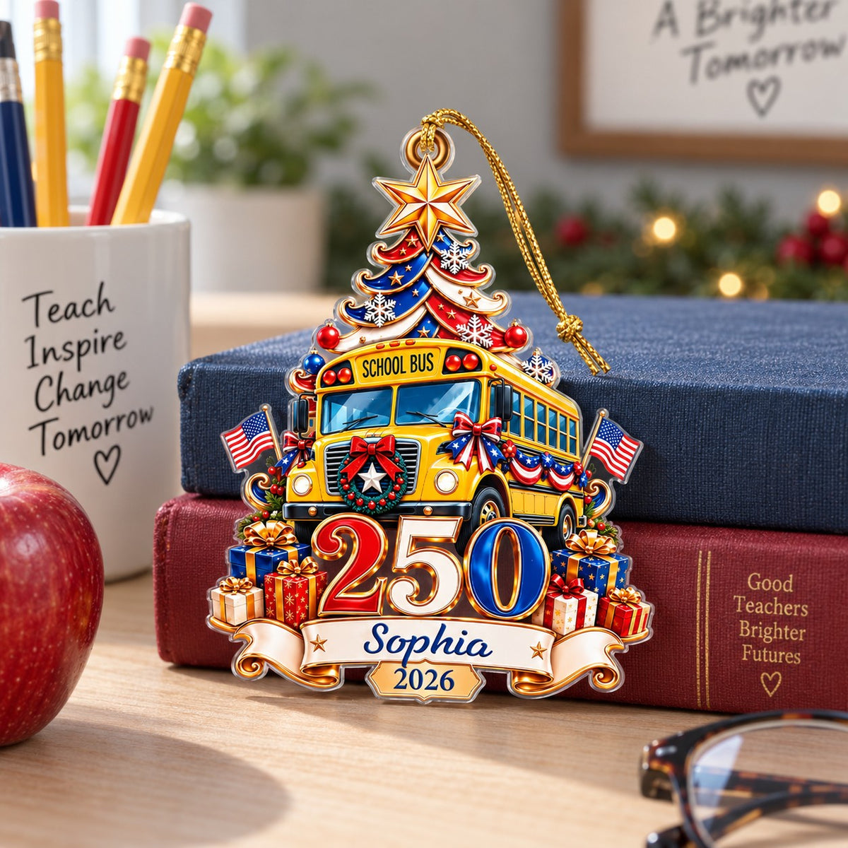 Personalized School Bus Driver 250th United States Ornament UKTD6100902