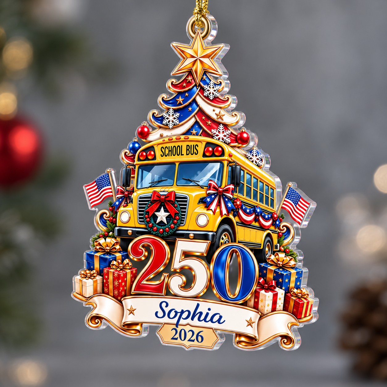 Personalized School Bus Driver 250th United States Ornament UKTD6100902
