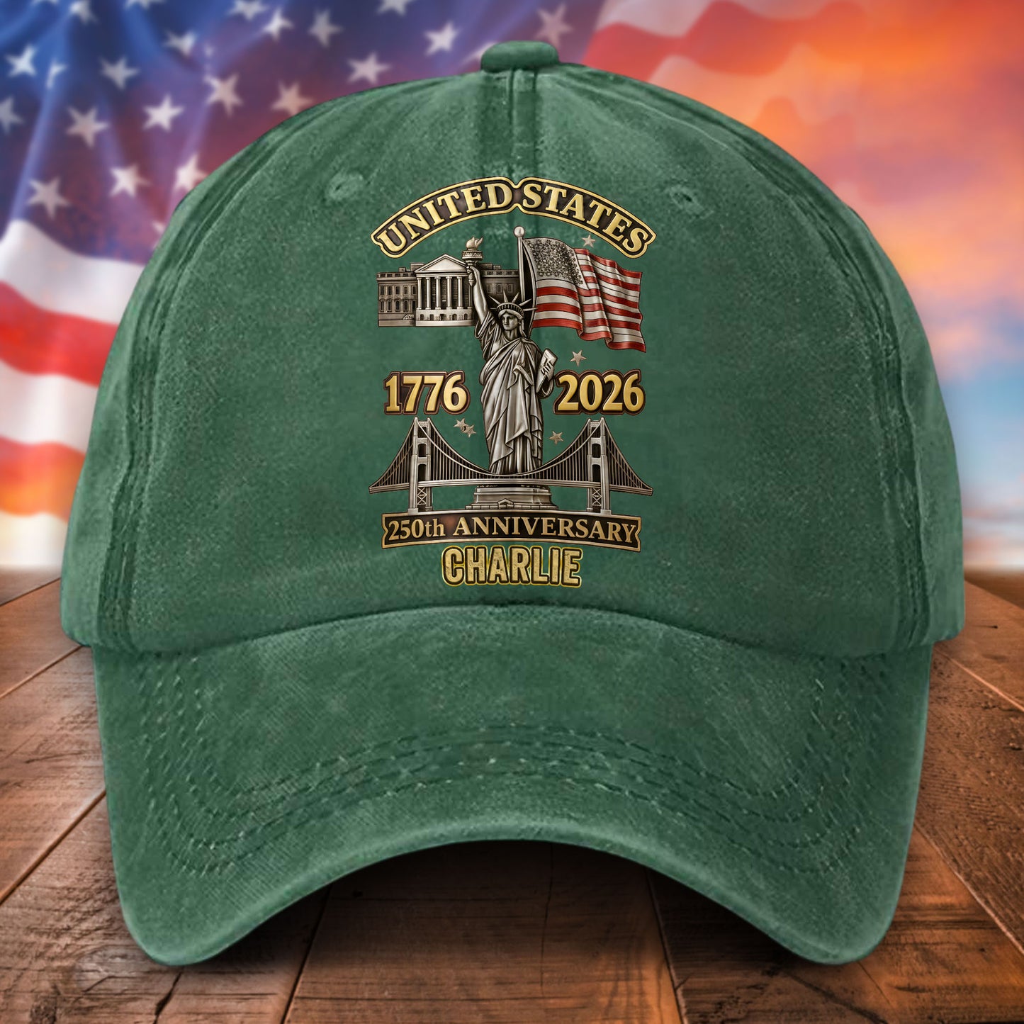 Personalized United State 250th Anniversary Distressed Washed Cotton Printed Hat UKTD6070402