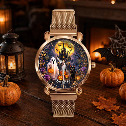 Custom Ghost Black Cat Halloween Watch For Woman UKHM6150802