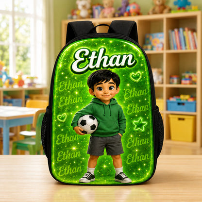 Personalized Kids Backpack with Custom Photo & Name, Back to School Backpack for Boys Girls, Custom Portrait School Bag QFHA6130802