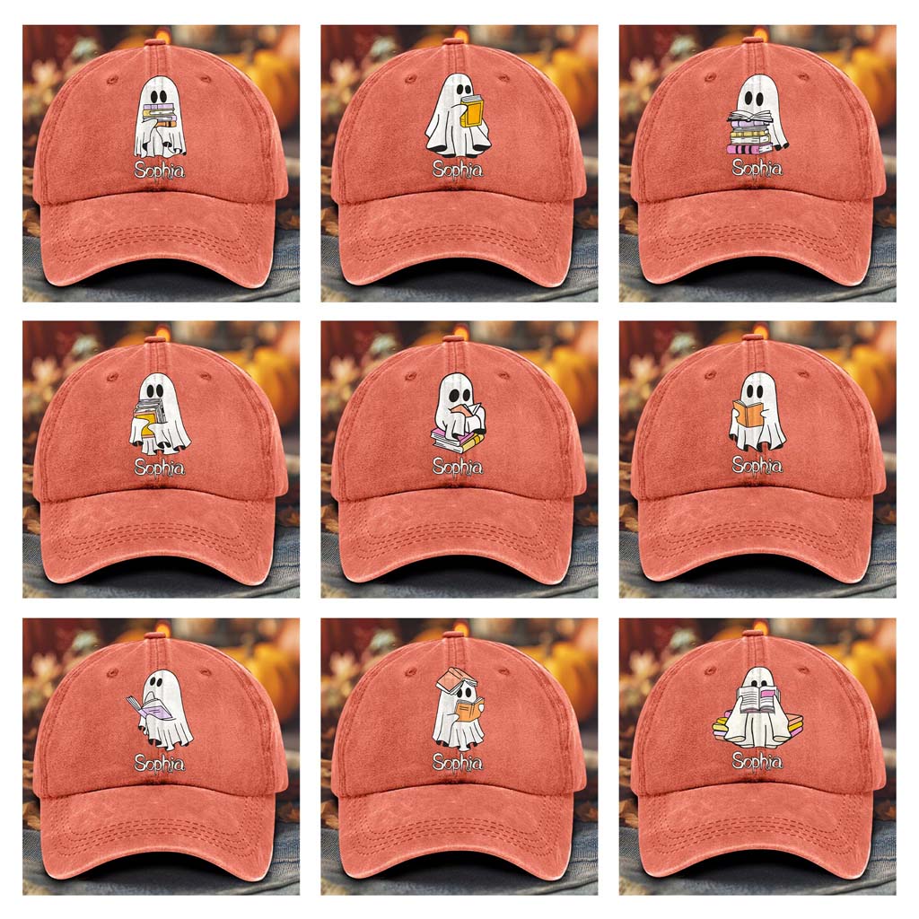 Personalized Ghost Reading Books Distressed Washed Cotton Printed Hat QFTD5020704