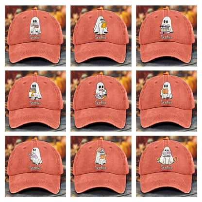 Personalized Ghost Reading Books Distressed Washed Cotton Printed Hat QFTD5020704