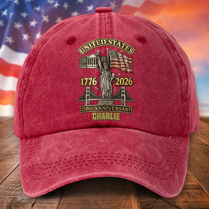 Personalized United State 250th Anniversary Distressed Washed Cotton Printed Hat UKTD6070402