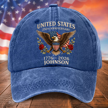 Personalized United State 250th Anniversary Distressed Washed Cotton Printed Hat UKTD6070401