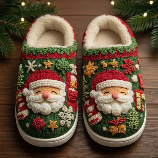 3D Printed Knit-Effect Santa Claus Christmas Cotton Slippers QFTD5141003