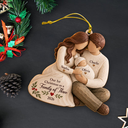Personalized Our First Christmas as a Family of Three Wooden Ornament, New Baby Parents Tree Hanging Decor, New Dad Mom Gift QFHA6230901
