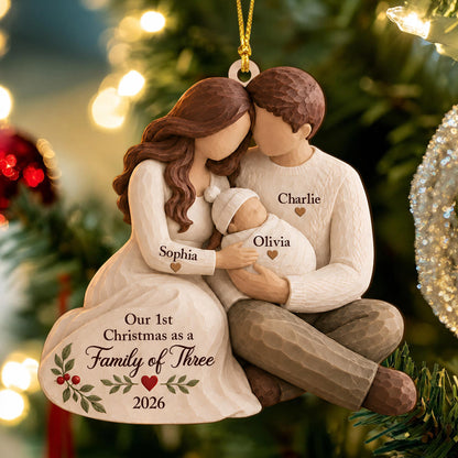 Personalized Our First Christmas as a Family of Three Wooden Ornament, New Baby Parents Tree Hanging Decor, New Dad Mom Gift QFHA6230901