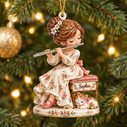Personalized Girl Playing Flute 3D Relief Acrylic Ornament UKHM6221015