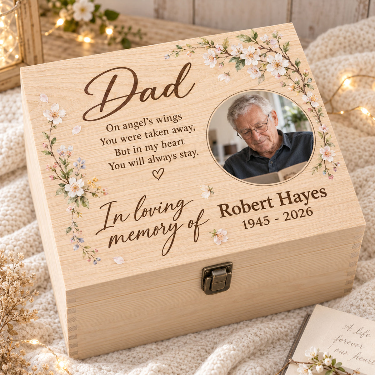 Personalized Memorial Memory Keepsake Box, Custom Keepsake Box For Loved One, Memorial Keepsake Storage Box, Box Gift For Loss Of Dad Or Mom QFTD6080902