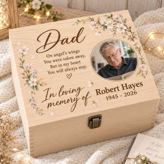 Personalized Memorial Memory Keepsake Box, Custom Keepsake Box For Loved One, Memorial Keepsake Storage Box, Box Gift For Loss Of Dad Or Mom QFTD6080902