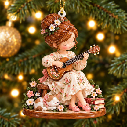 Personalized Girl Playing Ukulele 3D Relief Acrylic Ornament UKHM6221018