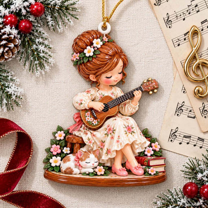 Personalized Girl Playing Ukulele 3D Relief Acrylic Ornament UKHM6221018