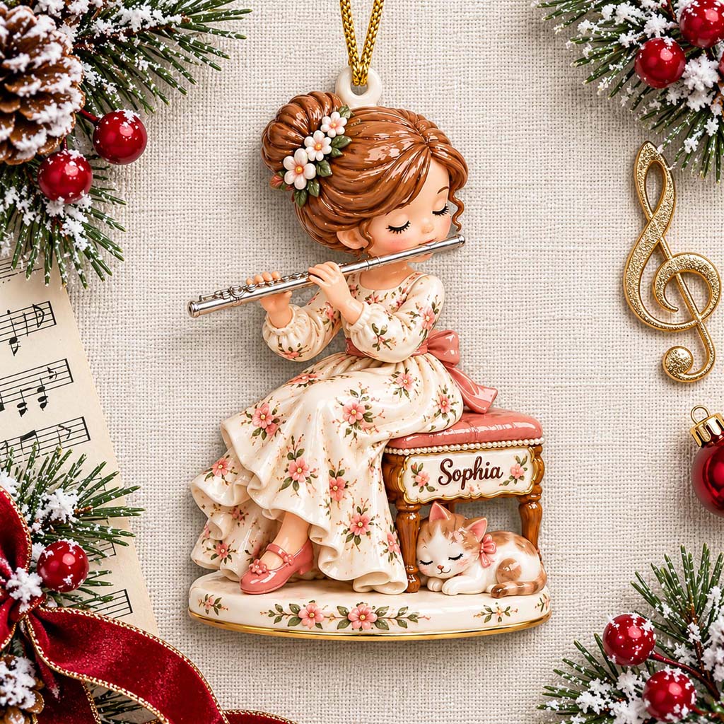 Personalized Girl Playing Flute 3D Relief Acrylic Ornament UKHM6221015