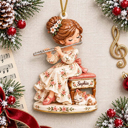 Personalized Girl Playing Flute 3D Relief Acrylic Ornament UKHM6221015