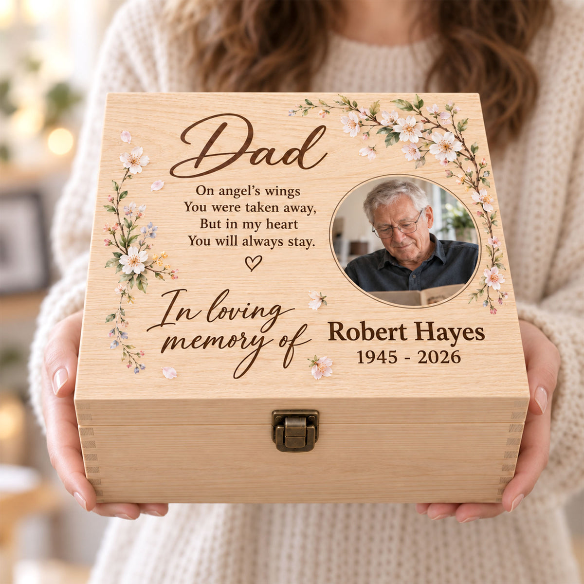 Personalized Memorial Memory Keepsake Box, Custom Keepsake Box For Loved One, Memorial Keepsake Storage Box, Box Gift For Loss Of Dad Or Mom QFTD6080902
