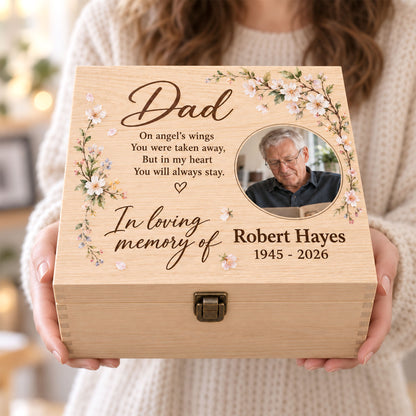 Personalized Memorial Memory Keepsake Box, Custom Keepsake Box For Loved One, Memorial Keepsake Storage Box, Box Gift For Loss Of Dad Or Mom QFTD6080902