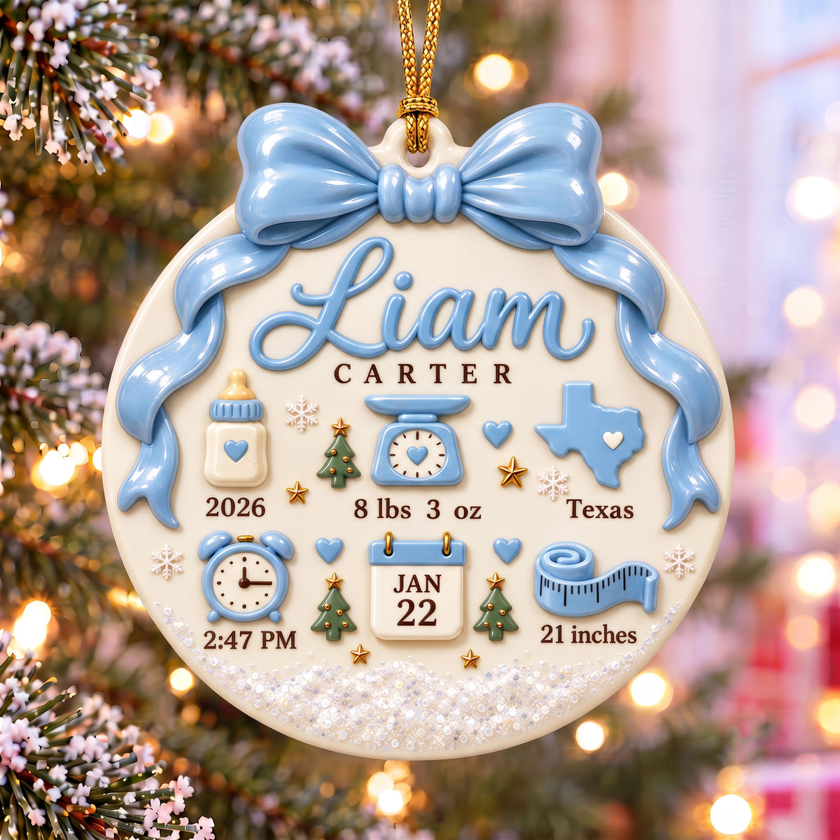Personalized Baby Birth Announcement 3D Relief Ornament, Baby's First Christmas 2026 Ornament QFPY6121002